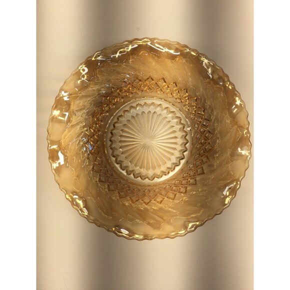 Vintage Indiana Carnival Amber Glass Bowl Round Scalloped Edged 7.5" - Picture 8 of 13